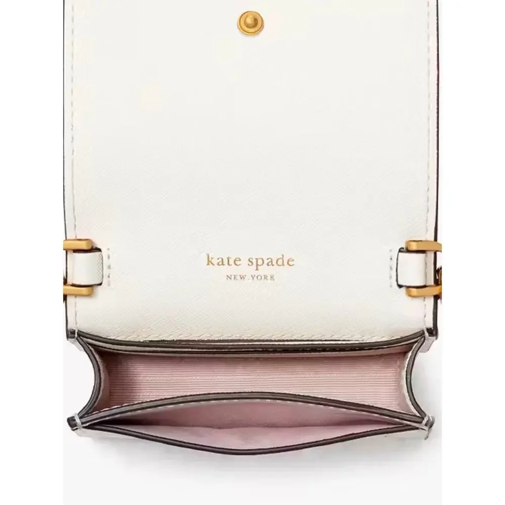 kate spade Cream Mini Saffiano Crossbody with Gold Chain & Crystal Accents